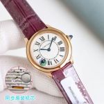 Cartier Ronde Louis Cartier Watch 48 Diamonds 29mm 157 Original Quartz Movement Purple Leather Strap Watch